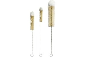 NewFerU Stainless Steel Soda Bottle Cleaning Brush Set in Natural Boar Bristle Wool Tip Long Handle, Flexible Bendable Thick Wire Cleaner for Narrow Neck Water Baby Bottles Straw Pipe Tube Flask (3)