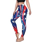 Eciodci Women's American Flag Leggings USA 4th of July Patriotic Stripes High Waist Soft Stretchy Yoga Pants