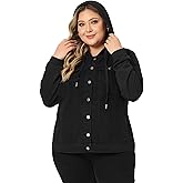 Agnes Orinda Plus Size Denim Jackets for Women with Hood Long Sleeve Western Outfit Casual Hoodie Jean Jacket