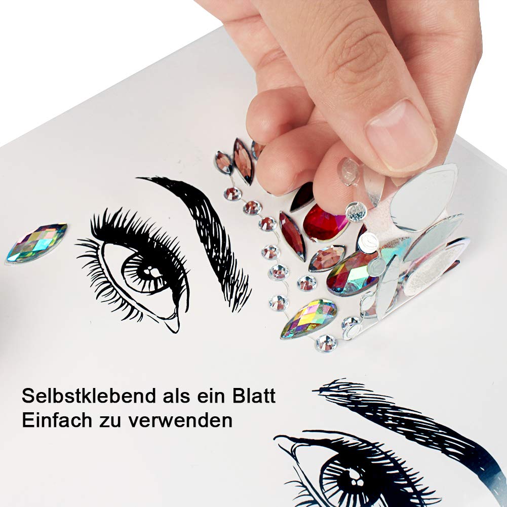Ciaoed Strass Juwelen Face Tattoo,Acryl Face Sticker Regenbogen Tränen Kristall Glitzersteine Glitter Temporäre Glitzer Kostüm Gesicht Edelsteine Aufkleber für Parties,Maskerade,Rave Festival(4 Stück)