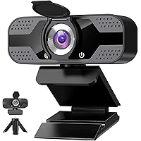 Webcam with Microphone for Desktop, 1080P HD USB Computer Cameras with Privacy Cover&Webcam Tripod, Streaming Webcam with Fle