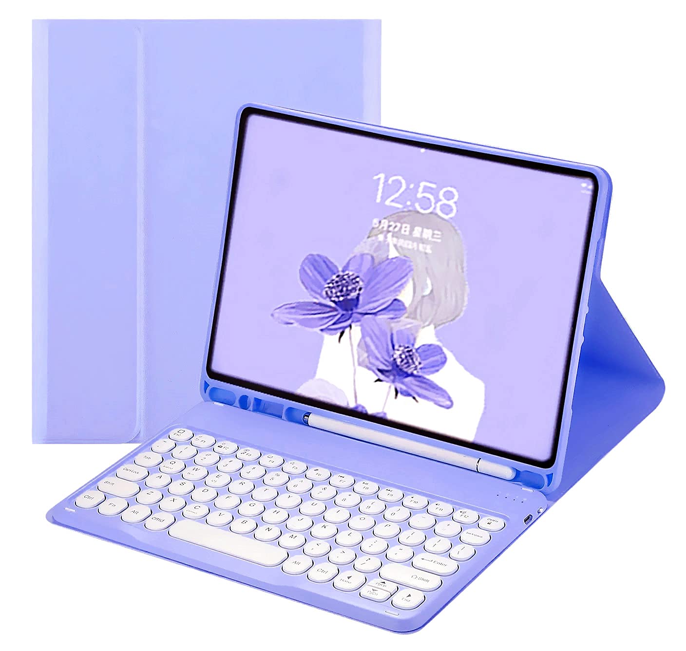 SENLAN iPad 10.2 '' 9th 8th 7th generation Air 3 Pro10.5 '' keyboard cover Stylish and Cute round keycap Smart Magnetically detachable BT keyboard for iPad 9 iPad 8 iPad 7 (iPad10.2''/10.5'', Purple)