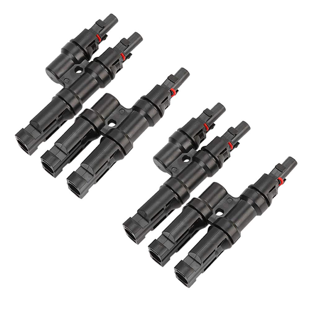 QitinDasen 2 Pairs Professional Solar Panel Cable Connector, Solar T Branch Connector MFF/FMM, for Solar Panel Cable Photovoltaic System Parallel