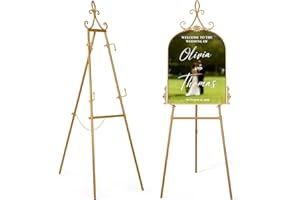 53.9" Gold Easel Stand for Wedding Welcome Sign, Adjustable Height Metal Display Stand with Storage Bag, Heavy Duty Art Easel