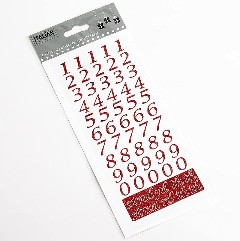 Italian Options 15mm Script Red Glitter Self Adhesive Sticker Numbers Craft