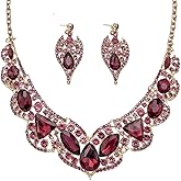 Qlavoca Custom Women's Fashion Jewelry Set Royatly Rhinestone Crystal Statement Rib Necklace Teardrop Dangle Earrings