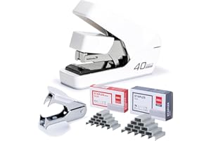 Deli Stapler, Effortless Staplers for Desk, 40 Sheet Capacity Heavy Duty, One Touch, No Effort, Easy to Load, with 2000 Stapl