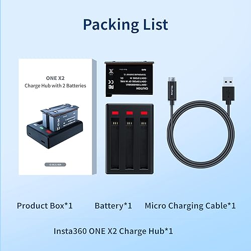 Adaptom Insta360 ONE X2 Battery (2-Pack) and Triple USB Quick