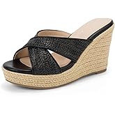 Mezent Women's Wedge Slides -Sandals - espadrilles raffia sandals -summer Open Toe platform Slip On high heel casual sandals beach comfortable slippers
