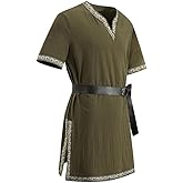 SYQBR Medieval Tunic Men Renaissance Shirt Pirate Short Sleeved Tops V-neck Viking Knight Warrior