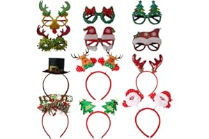 12PCS Christmas Glitter Glasses & Headbands Ornaments Christmas Party Favors Xmas Eyewear Frame Head Boppers Accessories