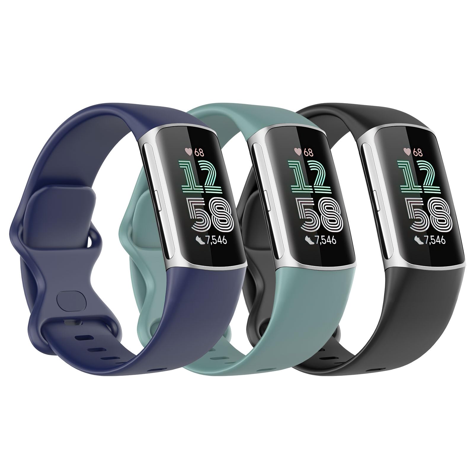 Astorgos 3 Pack Straps Compatible with Fitbit Charge 6/Fitbit Charge 5 for Women Men, Soft TPE Watch Strap Replacement Band, Black/Dark Blue/Pine Green