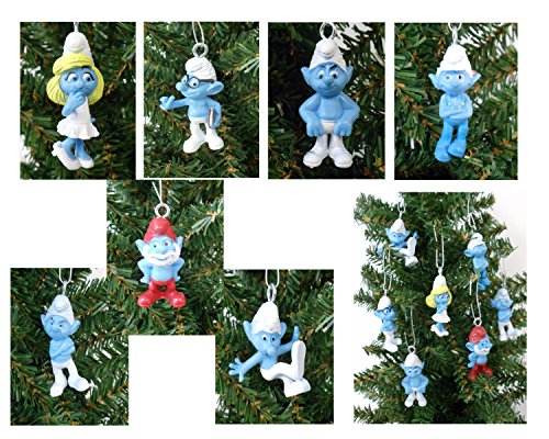 SMURFS Christmas Ornaments Featuring 7 Smurfs Ornaments with Papa Smurf, Smurfette, Brainy Smurf and Other Smurf Figures, Ornaments Average 1 1/2 to 1 3/4 Inches Tall, Great for a MINI Christmas Tree