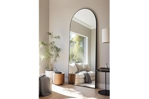TinyTimes 65''x22'' Arched Full Length Mirror, Floor Mirror with Stand, Full Body Mirror, Wall Mirror, Modern & Contemporary Full Length Mirror, Aluminum Alloy Frame - Black