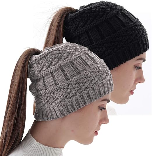 cable knit ponytail hat
