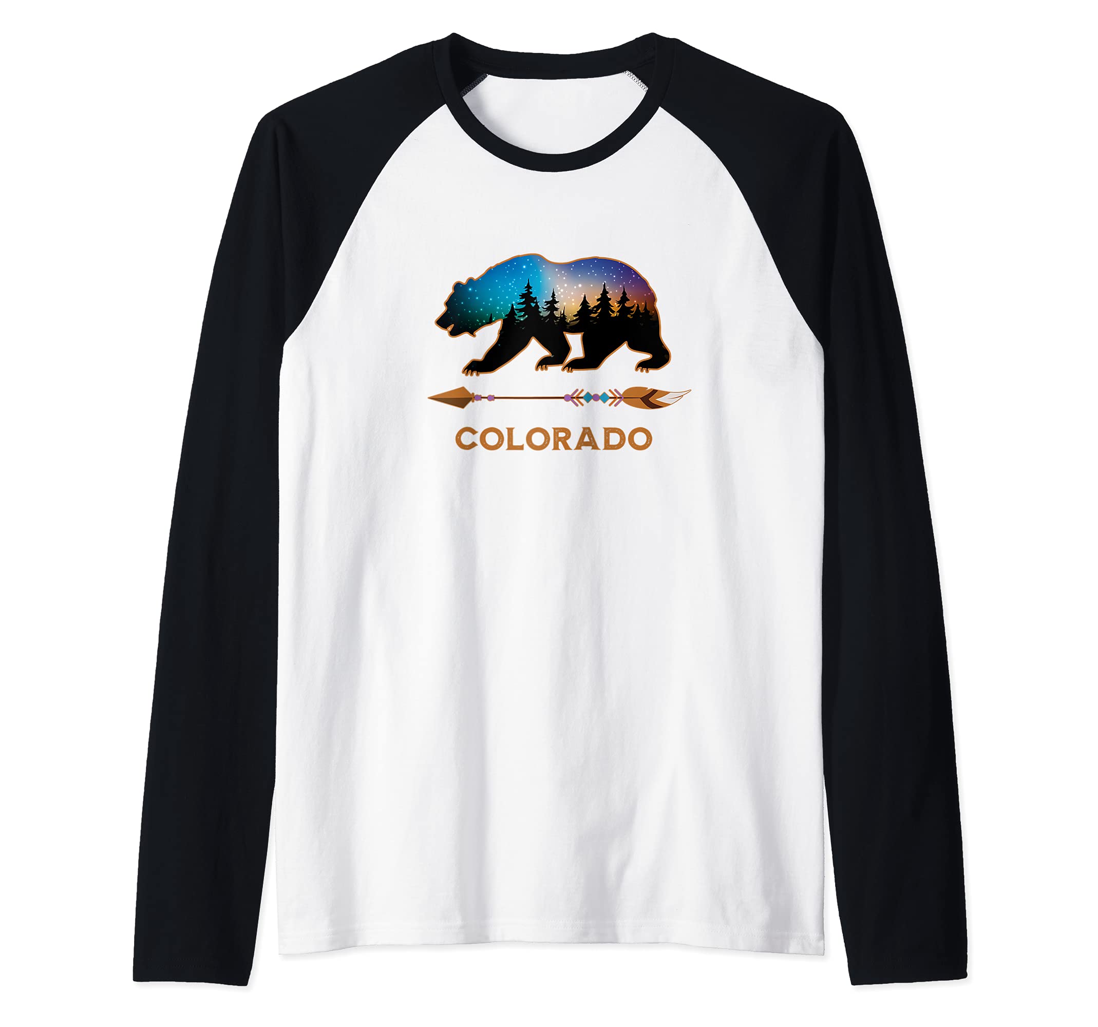 Colorado USA Black Bear Hiking Trails Camping Souvenir Raglan Baseball Tee