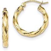 10K Yellow Gold Polished 3mm Twisted Hoop Earrings