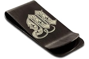 FlameReflection Stainless Steel Money Clip for Men Royal Font Initial Wallet Cash Card Holder Grand Papa Dad Son A-Black