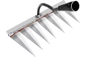 Ioxzaqo Iron Rake for Gardening and Weeding - Heavy Duty Garden Tool, Carbon Steel Hand Rake for Sturdy Dethatching, Heavy Duty Rake 7 Toothed Steel (Without Stick)