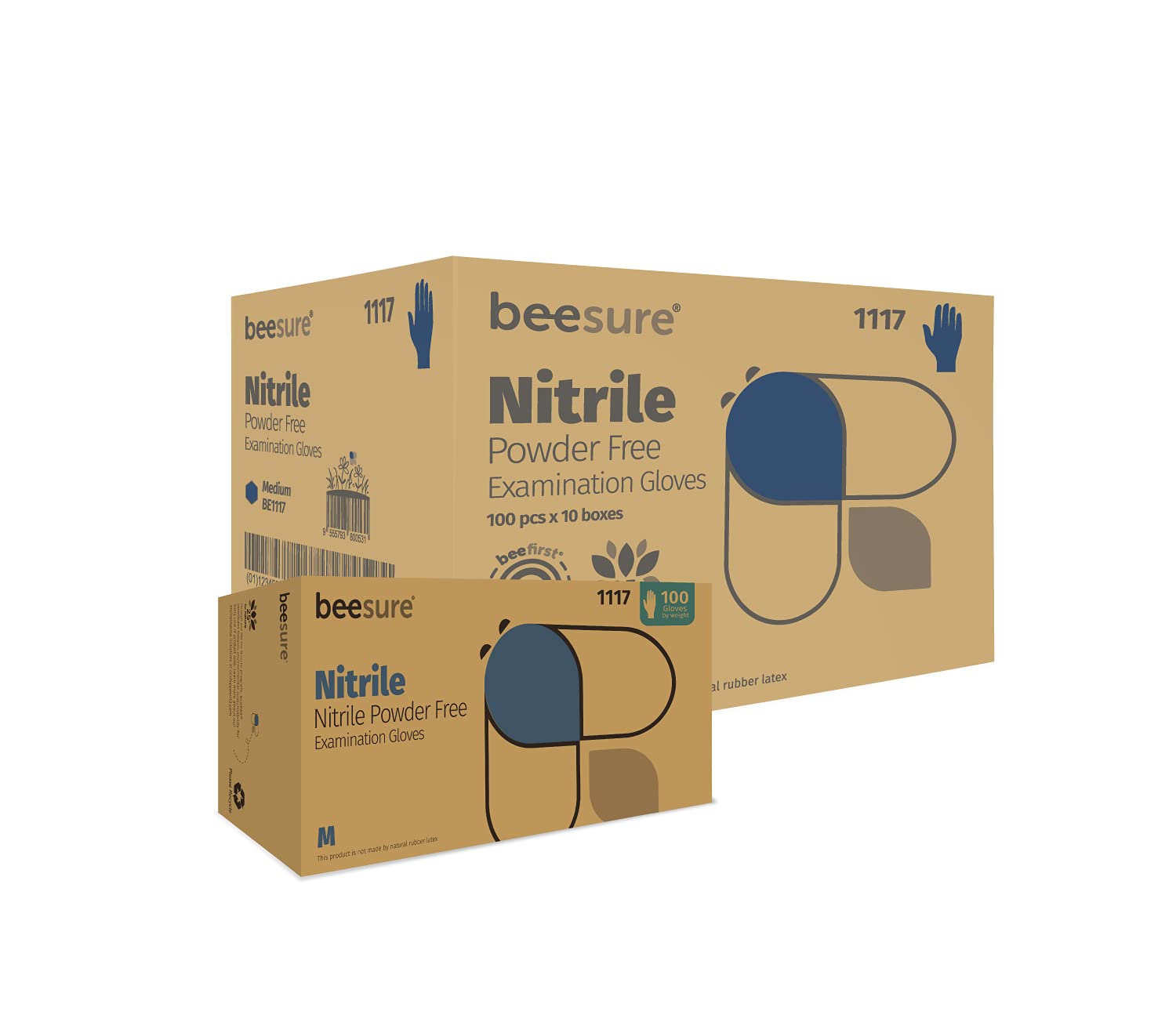 BeeSure BE1119case Nitrile Powder Free Exam Gloves, 3.5 mil, Blue, X-Large (Pack of 1000) Image