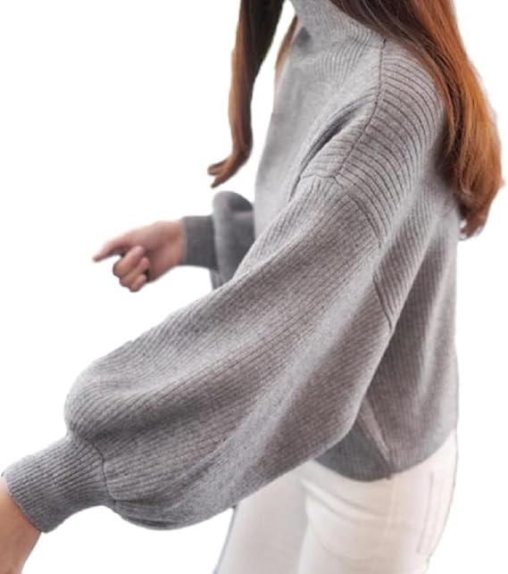 Amazon Co Jp レディース ドルマン 袖 ボトル ネック ニット セーター バルーンスリーブ シルエット トップス グレー 服 ファッション小物