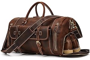 SAIION Leather Duffel Bags for Men and Women 20 Inch Full Grain Leather Travel Overnight Weekend Leather Bags Travel Duffel for Men, 9802 Brown