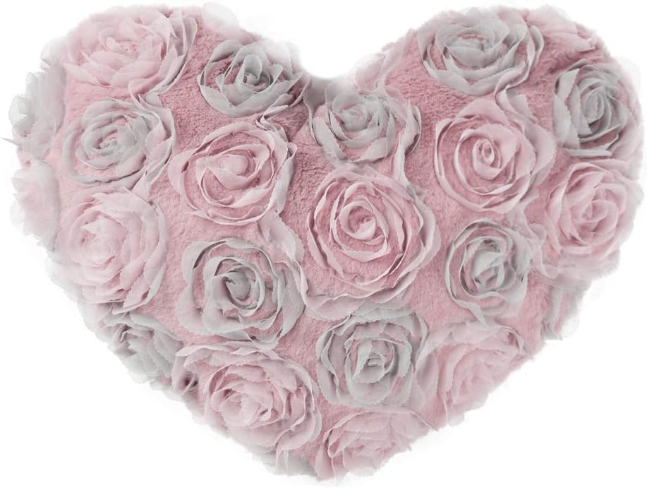OiseauVoler Decorative Floral Throw Pillow 3D Rose Heart Shaped Cushion Faux Fur Accent for Home Bed Sofa Couch Home Office Car Decor Pink
