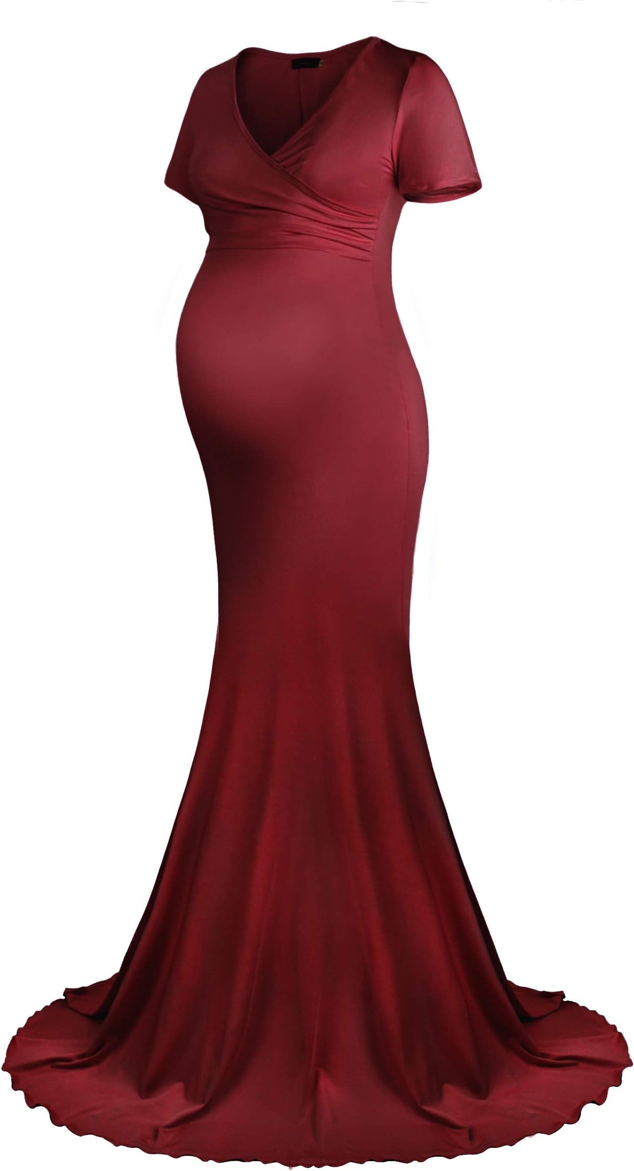 Molliya Maternity Long Dress Short Sleeve Elegant Fitted Gown Stretchy Maxi Photography Dress