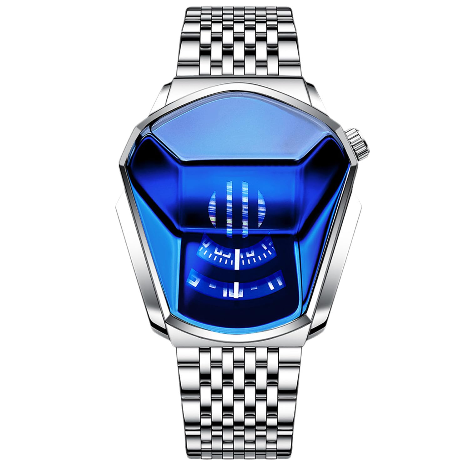 RORIOS Fashion Men's Quartz Analogue Watch Stainless Steel Creative Wrist Watches for Men Sports Watch Men, Blue Silver B, Bracelet