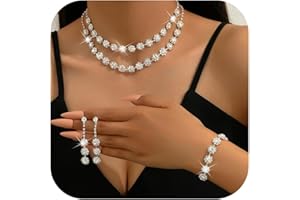 HUASAI Silver Jewelry Set Costume Jewelry for Women Rhinestone Necklace Earrings Bracelet Sets Formal Prom Dress Accessories Wedding Sets for Brides Guest New Years Eve Party Supplies Outfits Women