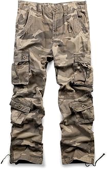 OCHENTAMen's Cotton Casual Cargo Work Pants Baggy Camo Tactical Combat Trousers with 8 Pockets (No Belt)
