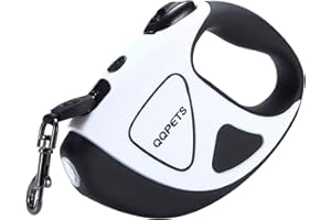 QQPETS Retractable Dog Leash with Bright LED Flashlight, 10 ft Dog Safety Walking Leashes for Small Medium Large Dogs up to 110 lbs,Tangle Free, Anti-Slip Comfort Grip (Small- 10 ft up to 44 lbs, White)
