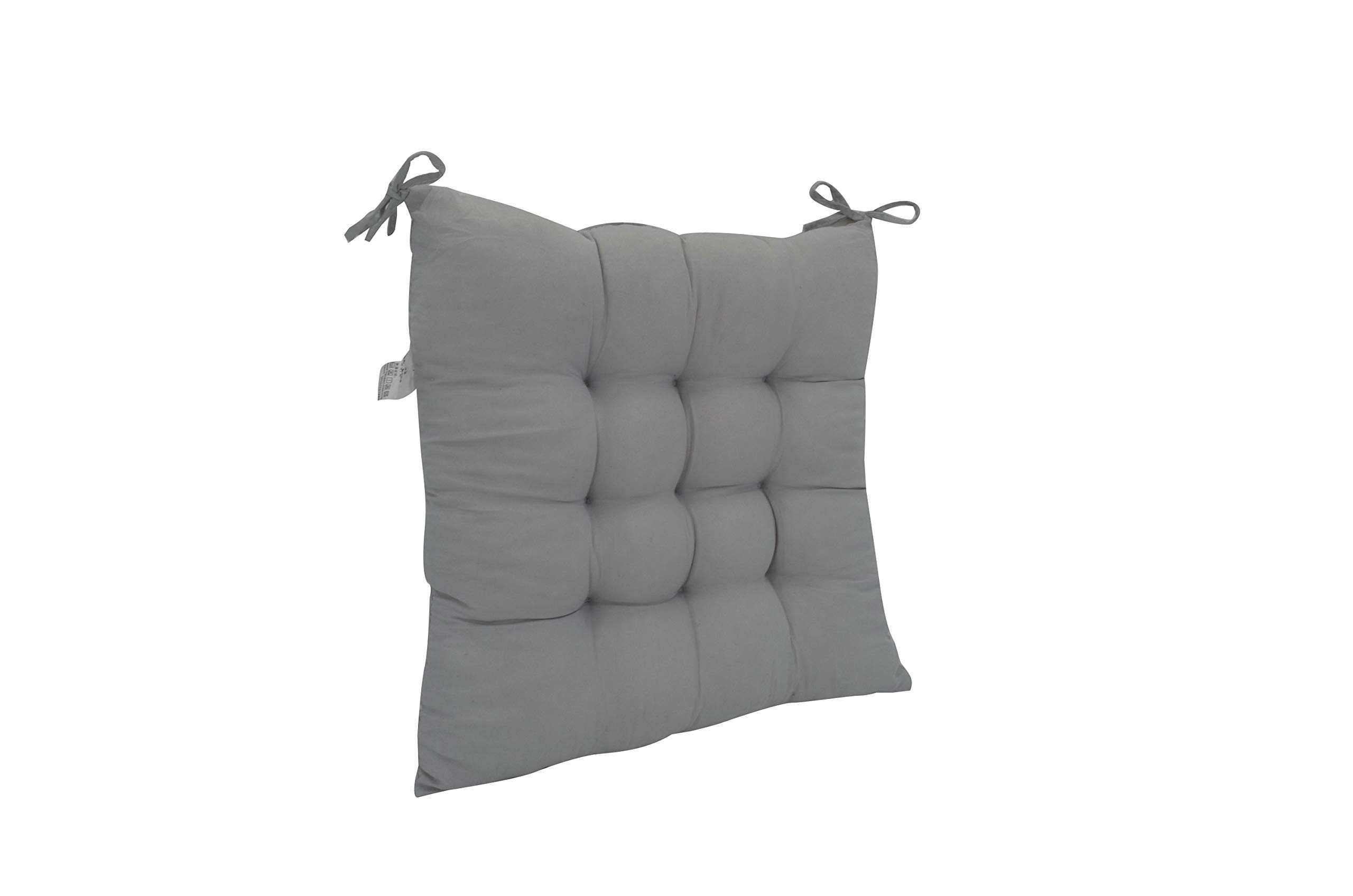 ELFJOY Set of 4 Solid Square 16” x 16” Tufted Chair Pads Indoor Seat Cushions Pillows with Ties (Grey)