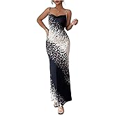 GORGLITTER Women's Leopard Print Cocktail Maxi Dresses Cheetah Draped Bodycon Party Club Long Dress