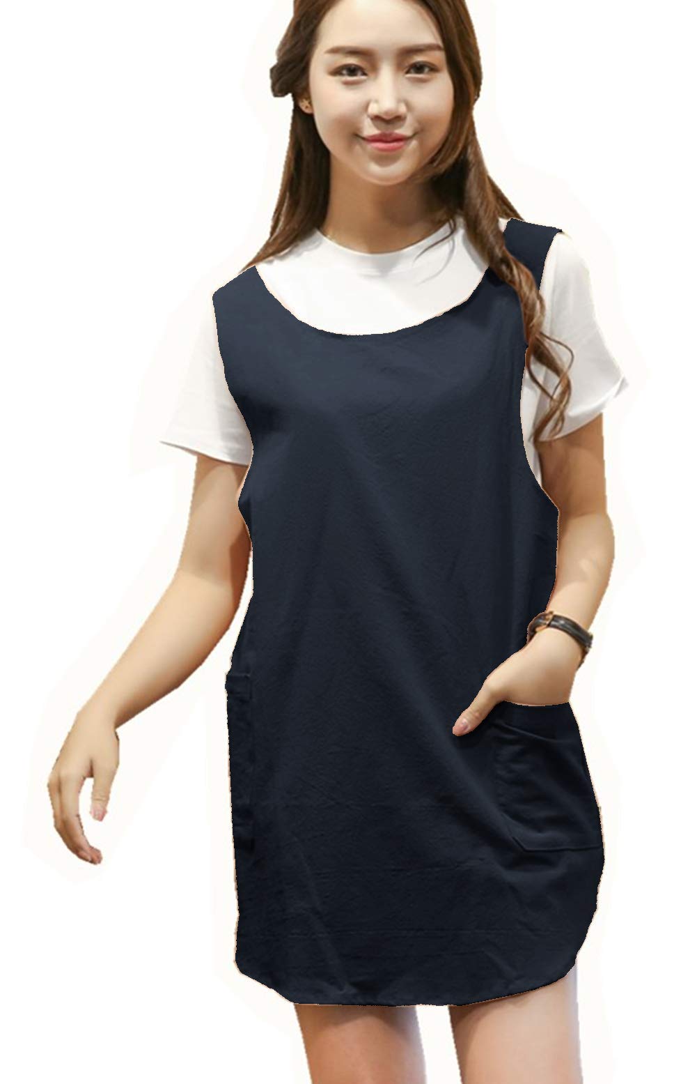 BBYBBS Cotton Linen Aprons Halter Cross Bandage Shortened Design Japanese Round Skirt, Black, One size