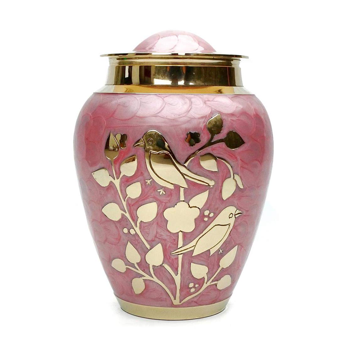 Cremation Urns Silver Blessing Birds Large Adult Ashes Urn In Pink