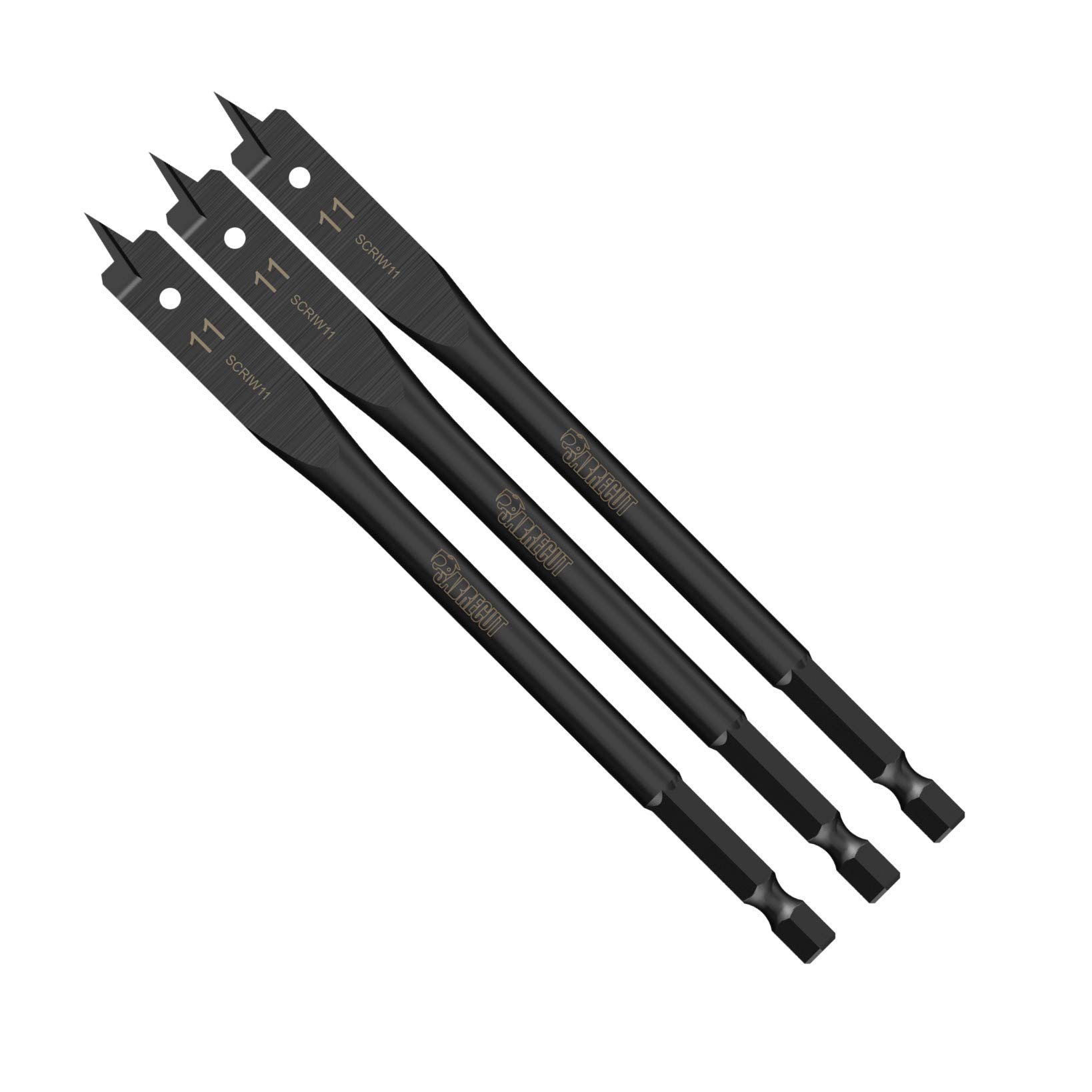 3 x SabreCut SCRIW11_3 11mm x 152mm Impact Rated Flat Wood Spade Bits for Softwood Hardwood Chipboard