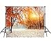7x5 ft Sunset Red Maple Leaves Snow Winter Photography Backdrop Christmas Background