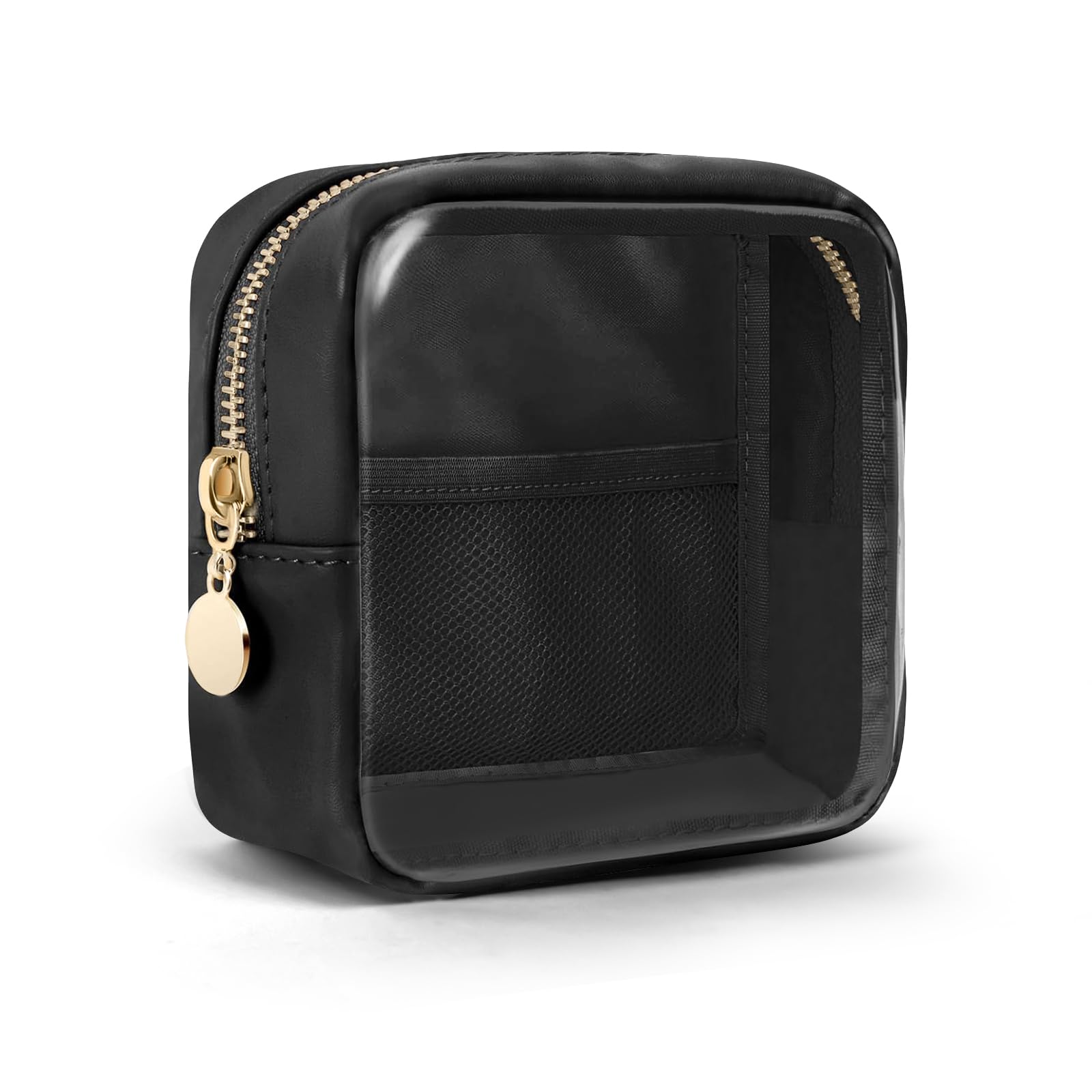 Aucuu Clear Makeup Bag, Clear Toiletry Bag, Small Cosmetic Bag, Mini Transparent Travel Wash Bag, Mini Make Up Bag, Portable Waterproof Cosmetic Bag for Daily, School, Travel, Work(Black)