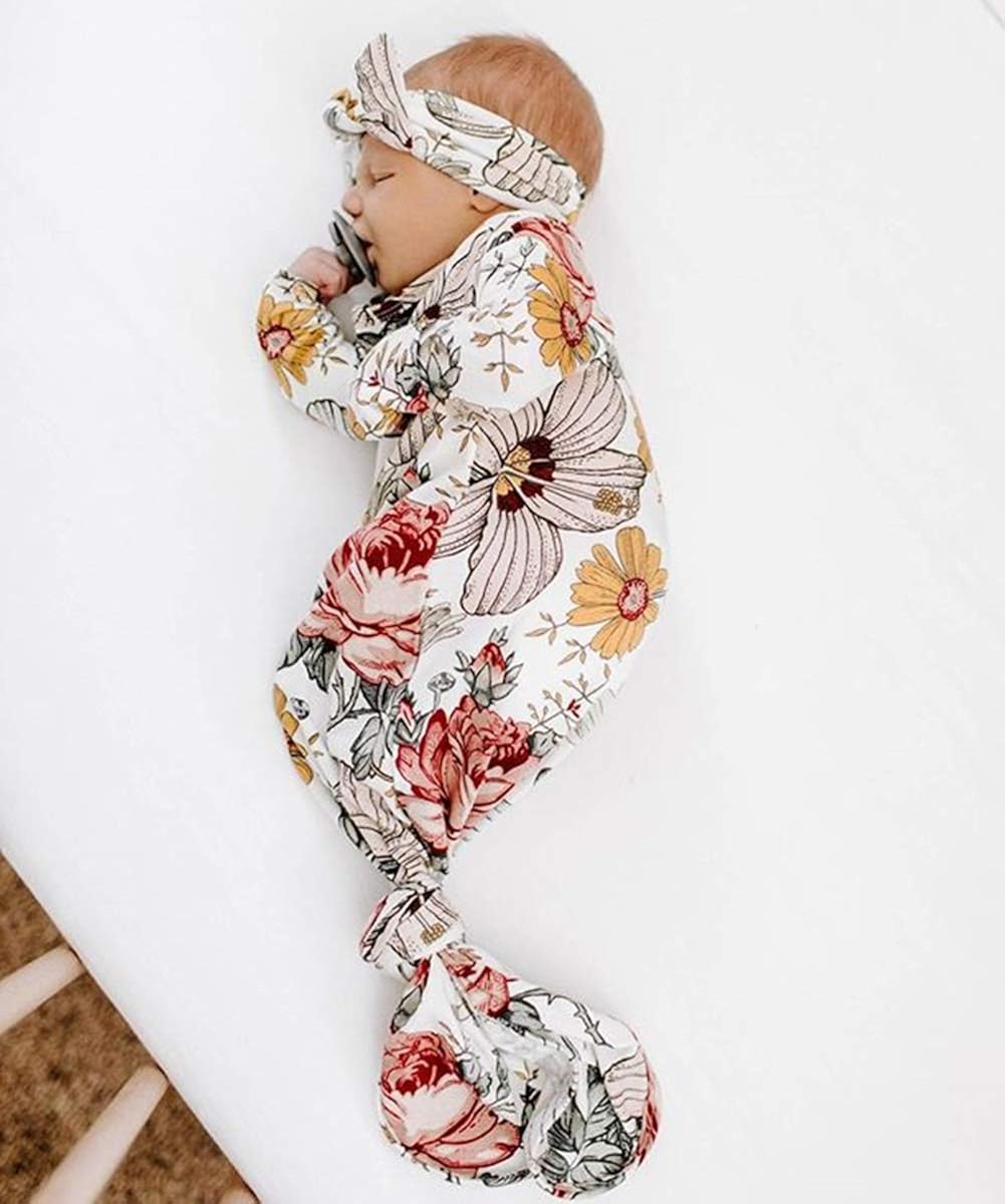 Newborn Baby Long Sleeve Knotted Gown Nightgown Sleepsacks Sleeping Bags New Coming Home Outfit: Clothing