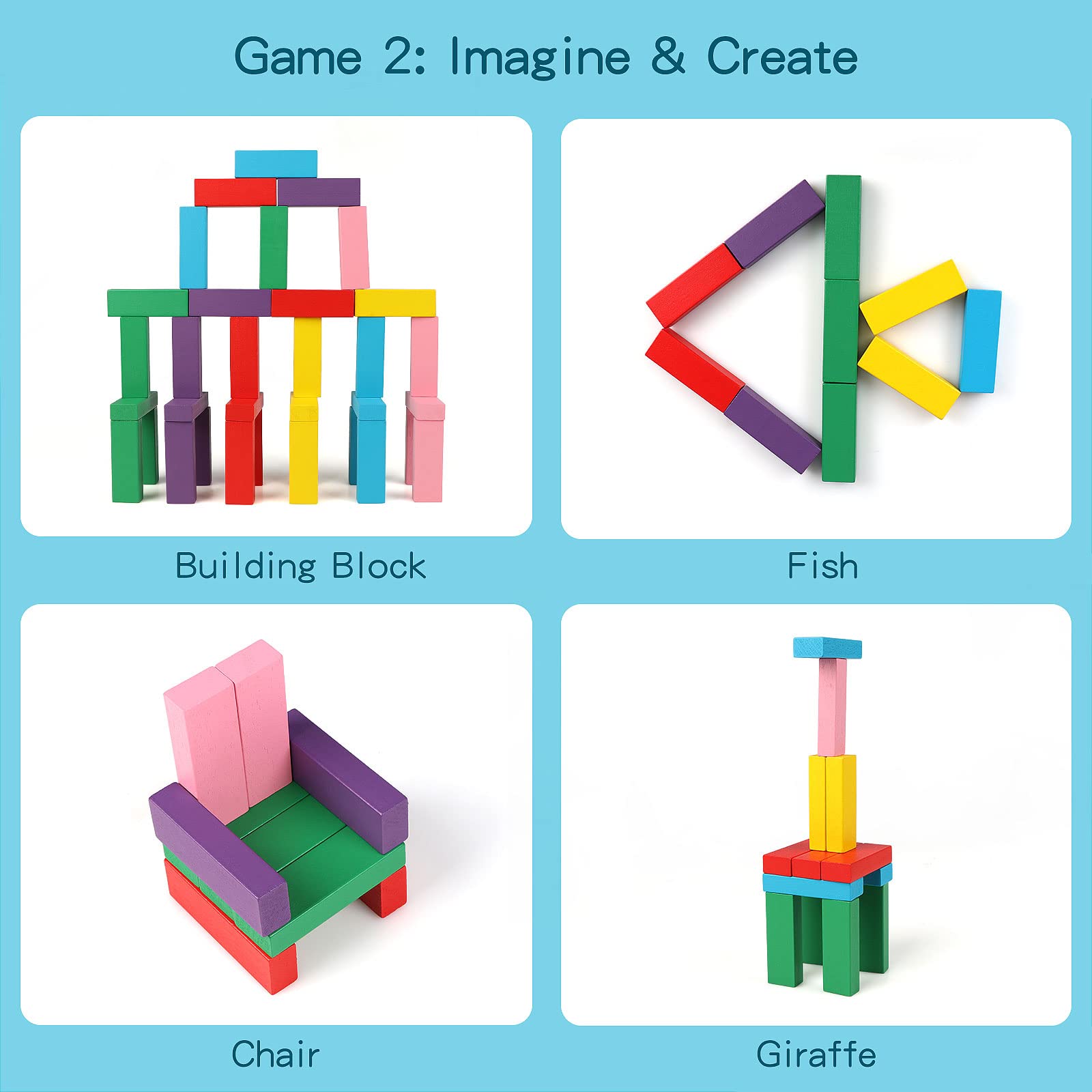 Wooden Blocks Stacking Games, 48PCS Tumbling Stacking Blocks Game for Kids and Families, Wood Colorful Balancing Blocks Montessori Toys for Kids with Storage Bag