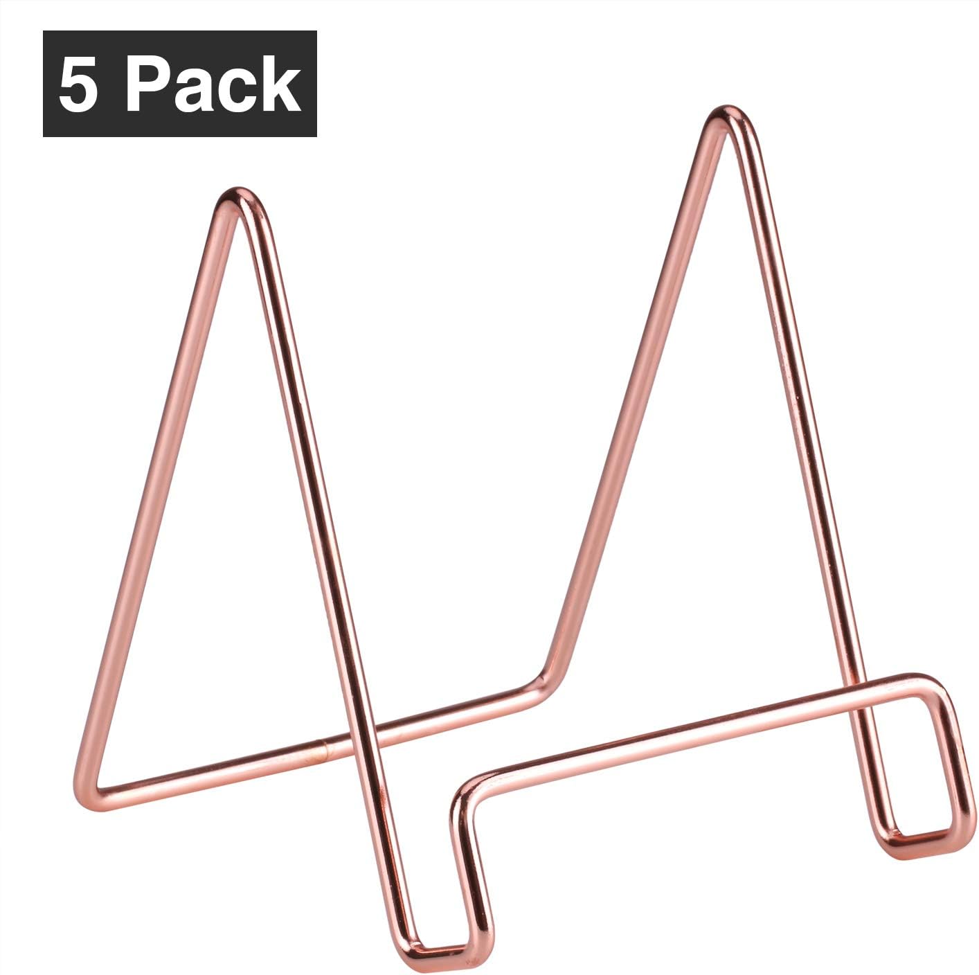 Simmer Stone Wire Display Stand, Decorative Plate Holder for Artwork, Photo Frame, Plaque and Book, Metal Plate Display Easel for Home Decoration, Set of 5, Rose Gold