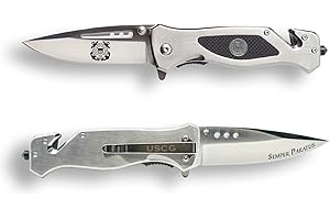 MILITARY GIFT SHOP Coast Guard Folding Elite Tactical Knife - Great Gift for the Veteran in your Life - Veteran Owned Business - Coast Guard Knife Silver