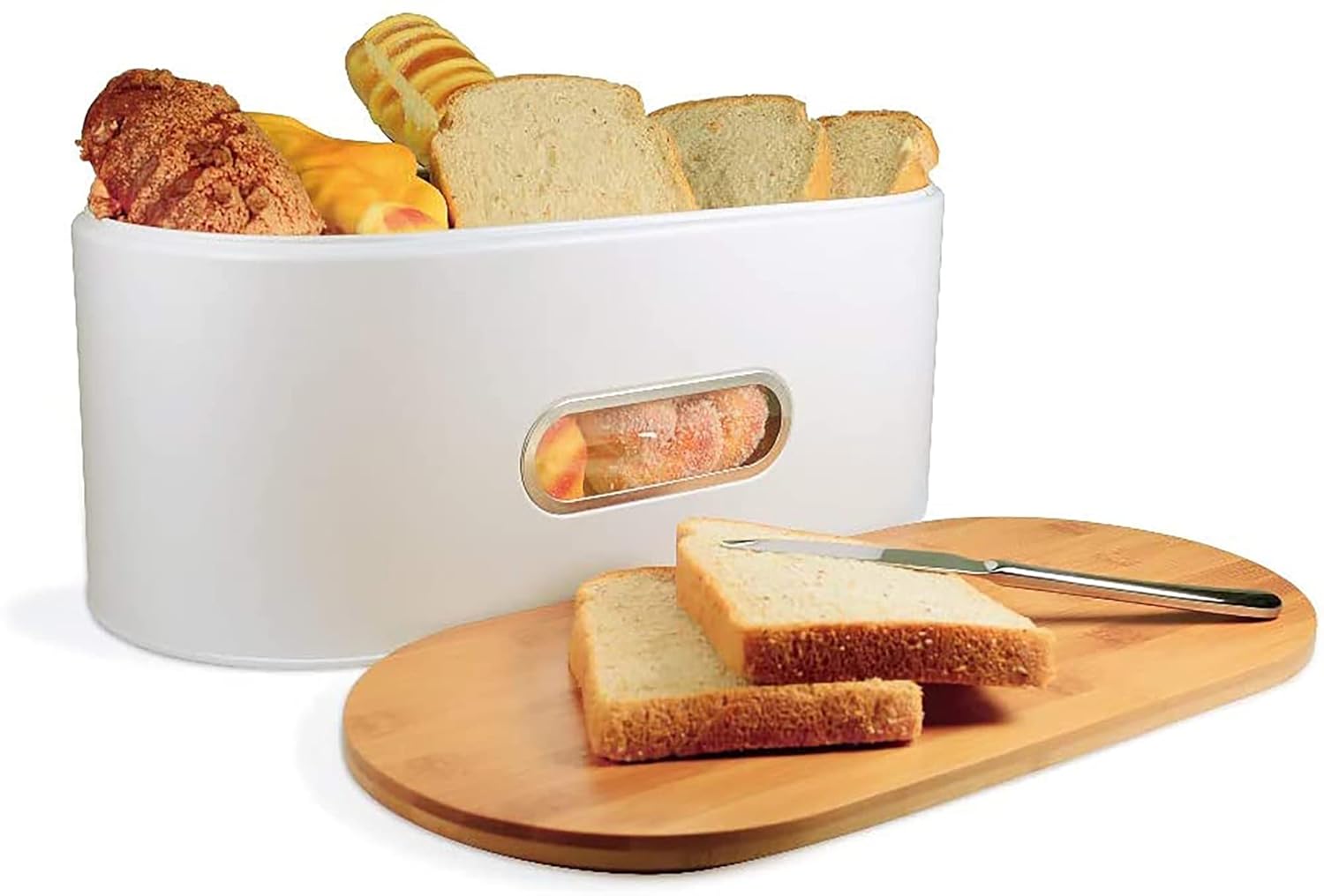 Be Cool Bread Box Stainless Steel Metal with Open Wooden lid Unique Fancy for Modern Homes and