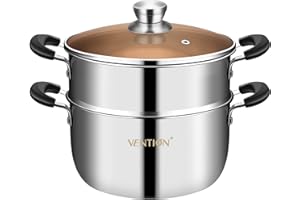 VENTION Small Vegetable Steamer 8.7 Inch, 5-Ply Thick Stainless Steel Steamer for Cooking, 3.5 QT Stove Top Steamer Pot, Steam Pot