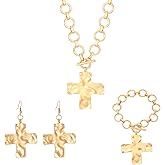 IQIC Chunky Necklace Chunky Cross Necklace for Women Big Cross Statement Necklaces Trendy Toggle Necklaces Hammered Bold Vintage Jewelry