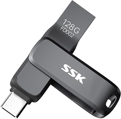 SSK 128GB USB C USB A Dual Drive 200 MB/s Read 150 MB/s Write Metal Swivel