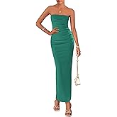 PRETTYGARDEN Women's Summer 2025 Semi Formal Cocktail Dresses Strapless Tube Bodycon Ruched Evening Wedding Guest Maxi Dress