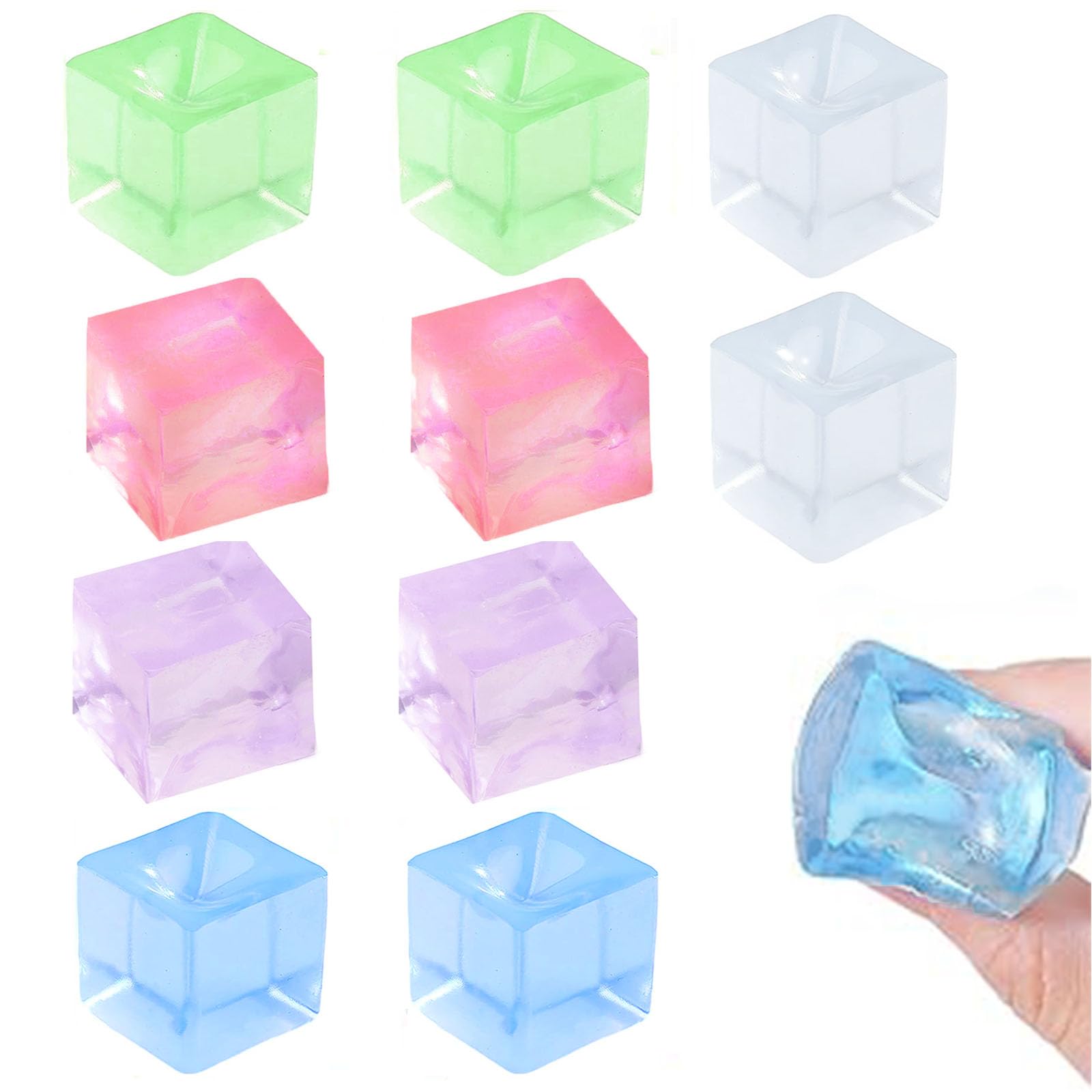 AYZDJ 10 Pcs Squeeze Cube, Ice Cube Shape Fidget Toy, Stress Relief Sensory Toy for Gift & Party (Assorted Colors: Purple, Blue, Green, Pink, Clear, White)