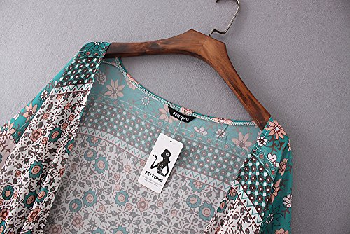 Feitong Women Floral Print Cardigan Blouse ❤Luca ❤ Chiffon Loose Shawl Kimono Cover up Blouse (L, Green)